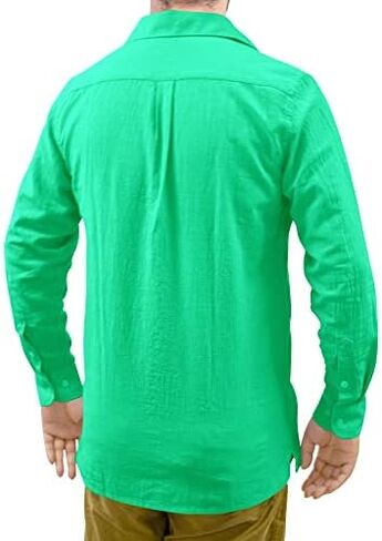 Men's Loose-Fit Long-Sleeve Untucked Cotton Linen Business Casual Button Down Shirt with Pocket in Saudi Arabia