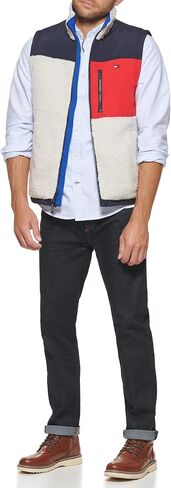 Tommy Hilfiger Men's Contrast Sherpa Stand Collar Vest, Cream, Large in Saudi Arabia