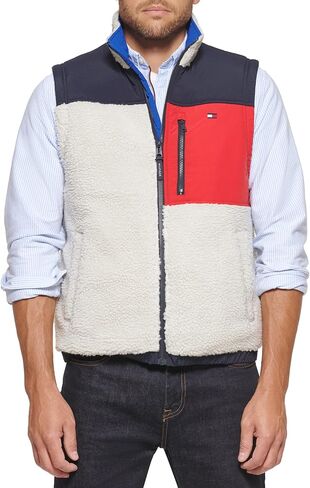Tommy Hilfiger Men's Contrast Sherpa Stand Collar Vest, Cream, Large in Saudi Arabia