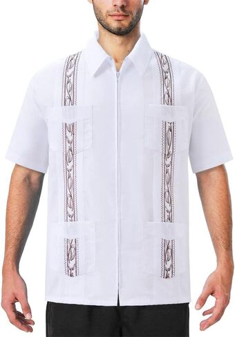 EUMAYA Mens Casual Shirts Guayabera Short Sleeve Zipper Cuban Shirts Mexico Style in Saudi Arabia
