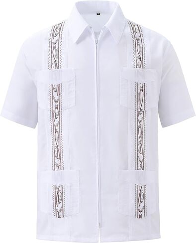 EUMAYA Mens Casual Shirts Guayabera Short Sleeve Zipper Cuban Shirts Mexico Style in Saudi Arabia
