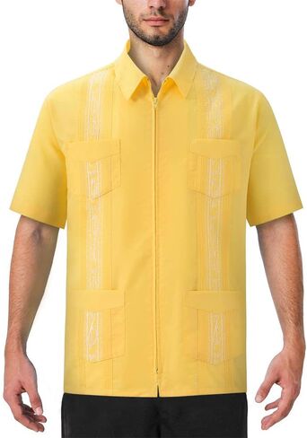 EUMAYA Mens Casual Shirts Guayabera Short Sleeve Zipper Cuban Shirts Mexico Style in Saudi Arabia