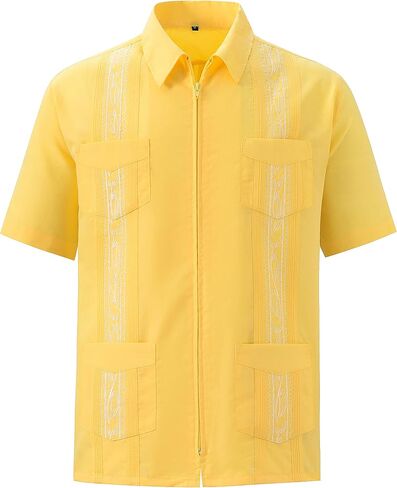 EUMAYA Mens Casual Shirts Guayabera Short Sleeve Zipper Cuban Shirts Mexico Style in Saudi Arabia