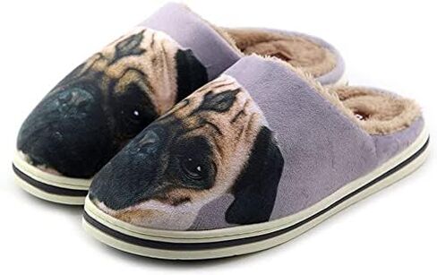 AFISH Unisex Pug Slippers Soft Cotton Indoor Shoes Slip-on Memory Foam Bedroom Slippers Cute Home Shoes Pug Gift for Pug Lovers in Saudi Arabia