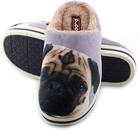 AFISH Unisex Pug Slippers Soft Cotton Indoor Shoes Slip-on Memory Foam Bedroom Slippers Cute Home Shoes Pug Gift for Pug Lovers in Saudi Arabia