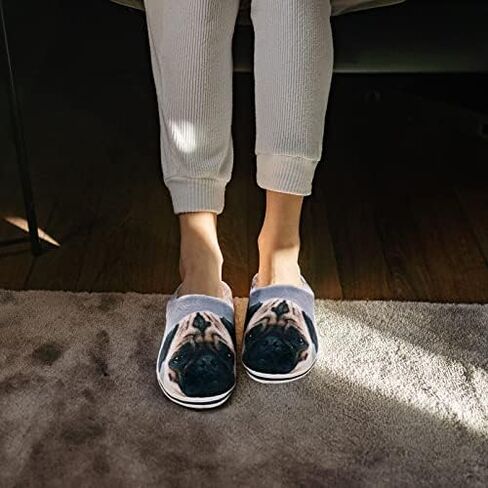 AFISH Unisex Pug Slippers Soft Cotton Indoor Shoes Slip-on Memory Foam Bedroom Slippers Cute Home Shoes Pug Gift for Pug Lovers in Saudi Arabia
