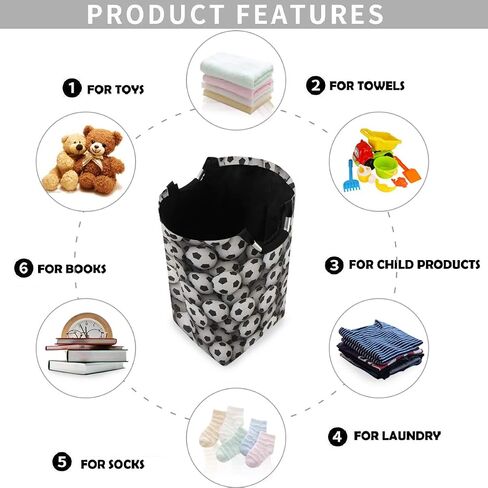 visesunny Collapsible Laundry Basket Soccer Ball 3D Print Large Laundry Hamper Oxford Fabric Dirty Clothes Toy Organizer with Handle for Bathroom Bedroom Kids Room Dorm in Saudi Arabia