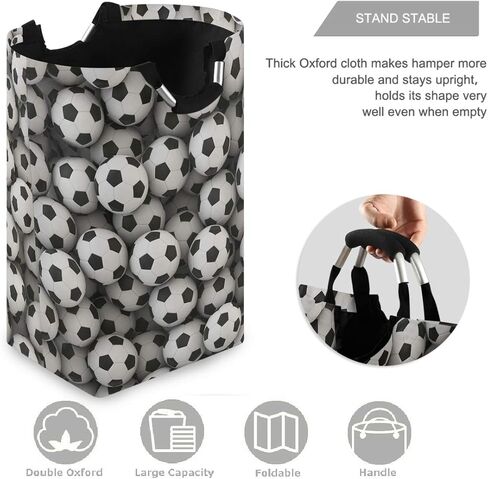 visesunny Collapsible Laundry Basket Soccer Ball 3D Print Large Laundry Hamper Oxford Fabric Dirty Clothes Toy Organizer with Handle for Bathroom Bedroom Kids Room Dorm in Saudi Arabia