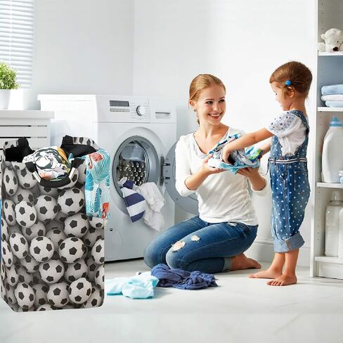 visesunny Collapsible Laundry Basket Soccer Ball 3D Print Large Laundry Hamper Oxford Fabric Dirty Clothes Toy Organizer with Handle for Bathroom Bedroom Kids Room Dorm in Saudi Arabia