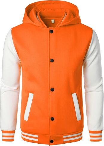 HOOD CREW Mens Casual Sports Varsity Jacket Fashion Hooded Letterman Jackets in Saudi Arabia