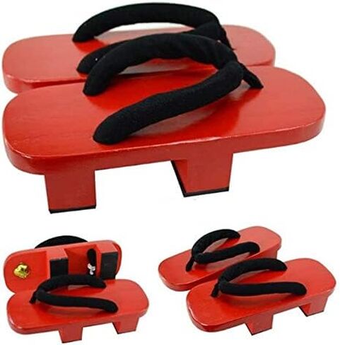 Anime Jiraiya Cosplay Red Shoes High Heel Geta Clogs Shoes Boots Slippers Sandals Props in Kuwait