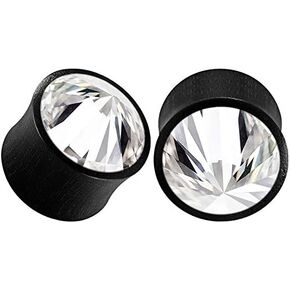 BIG GAUGES Pair of Areng Wood Double Flared Clear Crystal Piercing Jewelry Ear Stretcher Plugs Flesh Earring Lobe in Saudi Arabia