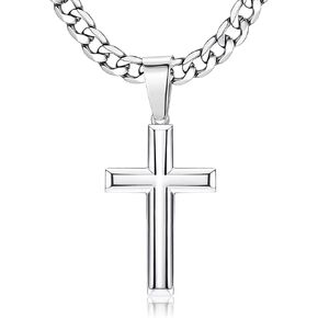 besteel 925 الفضة الاسترليني الصليب قلادة للرجال النساء 5mm كبيره مشطوف حافه الرجال الفولاذ المقاوم للصدا الماس قطع دائم الكوبي ربط سلسله كبح سلسله الصليب قلادة قلادة المجوهرات الهدايا 16-30 بوصه in Kuwait