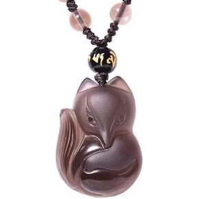 Obsidian crystal Amulet pendant necklace with bead chain for wen or women