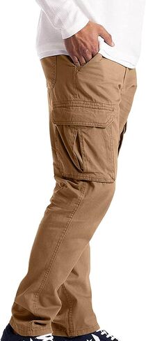 Ymosrh Mens Large Tall Pants Men's Slim Fashion Solid Color Casual Pants Multi Pocket Straight Cargo Pants Stretch in Kuwait