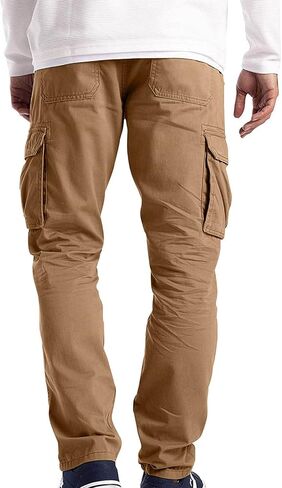 Ymosrh Mens Large Tall Pants Men's Slim Fashion Solid Color Casual Pants Multi Pocket Straight Cargo Pants Stretch in Kuwait