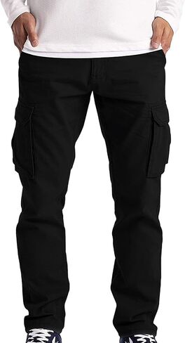 Ymosrh Mens Large Tall Pants Men's Slim Fashion Solid Color Casual Pants Multi Pocket Straight Cargo Pants Stretch in Kuwait