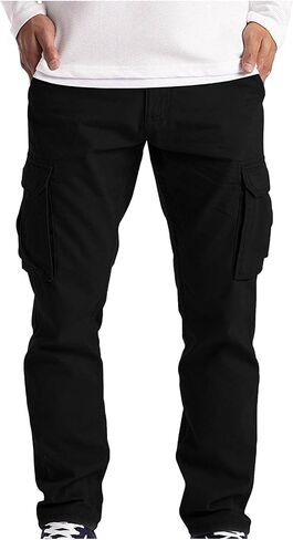 Ymosrh Mens Large Tall Pants Men's Slim Fashion Solid Color Casual Pants Multi Pocket Straight Cargo Pants Stretch in Kuwait