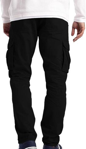Ymosrh Mens Large Tall Pants Men's Slim Fashion Solid Color Casual Pants Multi Pocket Straight Cargo Pants Stretch in Kuwait