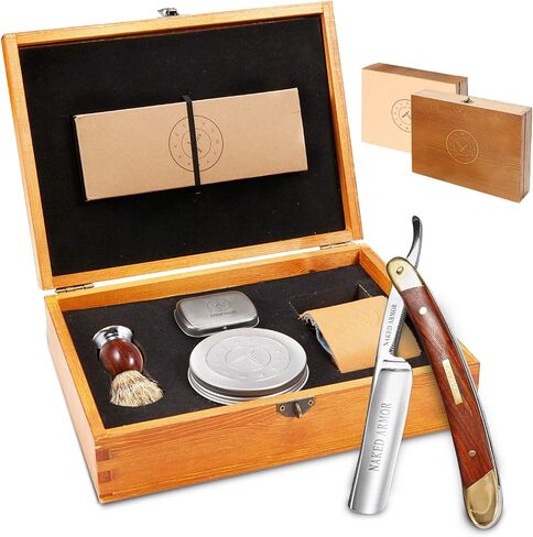 Amazing Straight Razor Kit, Best Barber Straight Razor，Shave Ready Straight Edge Razor，Brush，Strop + Soap，Japanese Steel Straight Razors for Men, Complete Mens Straight Razor Shaving Kit，Great Gift in Kuwait