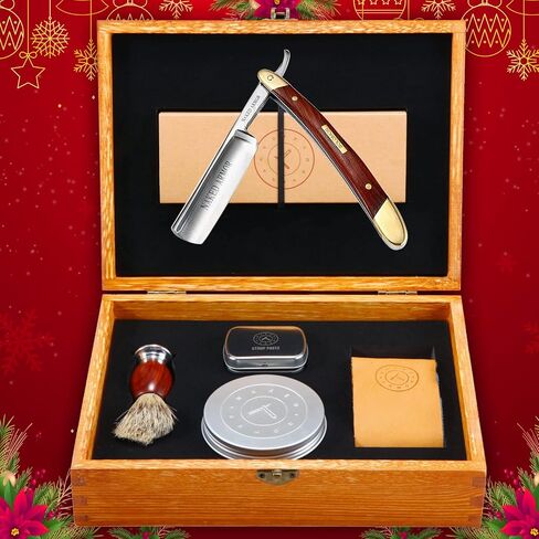 Amazing Straight Razor Kit, Best Barber Straight Razor，Shave Ready Straight Edge Razor，Brush，Strop + Soap，Japanese Steel Straight Razors for Men, Complete Mens Straight Razor Shaving Kit，Great Gift in Kuwait
