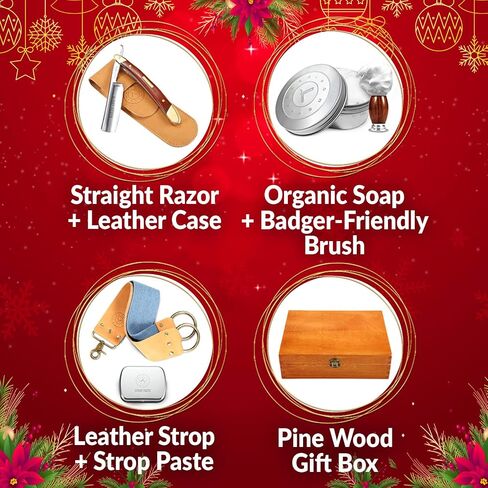 Amazing Straight Razor Kit, Best Barber Straight Razor，Shave Ready Straight Edge Razor，Brush，Strop + Soap，Japanese Steel Straight Razors for Men, Complete Mens Straight Razor Shaving Kit，Great Gift in Kuwait