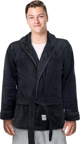 The Sweaterobe Mens Robe with Hood - Soft Polar Fleece Lightweight, Comfy Short Length Short Men’s Smoking Jacket | Bathrobes for Dudes, Shower, Hotel, Sleepwear, Spa, Beach, Casual Wear in Saudi Arabia
