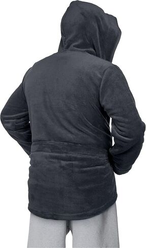 The Sweaterobe Mens Robe with Hood - Soft Polar Fleece Lightweight, Comfy Short Length Short Men’s Smoking Jacket | Bathrobes for Dudes, Shower, Hotel, Sleepwear, Spa, Beach, Casual Wear in Saudi Arabia