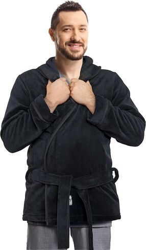 The Sweaterobe Mens Robe with Hood - Soft Polar Fleece Lightweight, Comfy Short Length Short Men’s Smoking Jacket | Bathrobes for Dudes, Shower, Hotel, Sleepwear, Spa, Beach, Casual Wear in Saudi Arabia