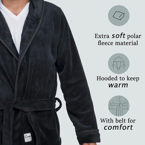 The Sweaterobe Mens Robe with Hood - Soft Polar Fleece Lightweight, Comfy Short Length Short Men’s Smoking Jacket | Bathrobes for Dudes, Shower, Hotel, Sleepwear, Spa, Beach, Casual Wear in Saudi Arabia