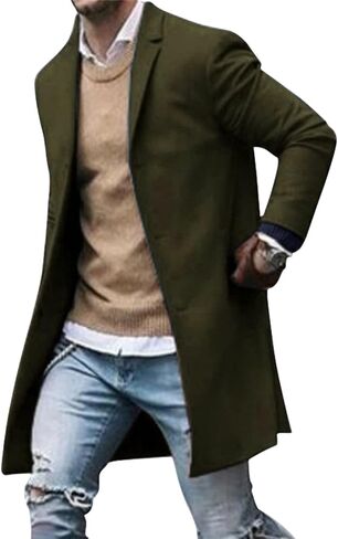 chouyatou Men's Classic Notched Collar Business Top Coat Slim Fit Wool Mid-Length Trench Pea Coat in Saudi Arabia