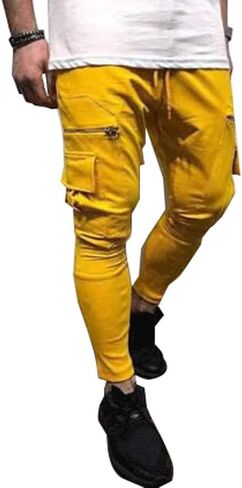 Astellarie Mens Casual Slim Fit Athletic Solid Color Comfort Stretch Jogger Pants in Kuwait