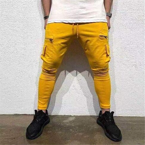 Astellarie Mens Casual Slim Fit Athletic Solid Color Comfort Stretch Jogger Pants in Kuwait