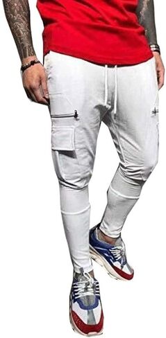 Astellarie Mens Casual Slim Fit Athletic Solid Color Comfort Stretch Jogger Pants in Kuwait