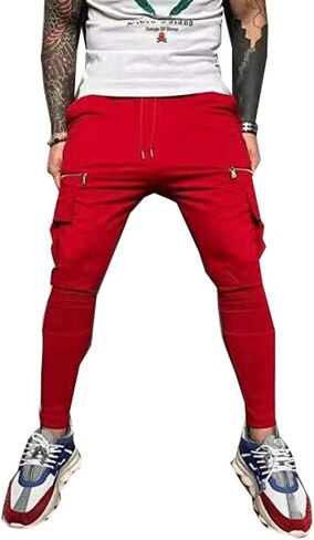 Astellarie Mens Casual Slim Fit Athletic Solid Color Comfort Stretch Jogger Pants in Kuwait