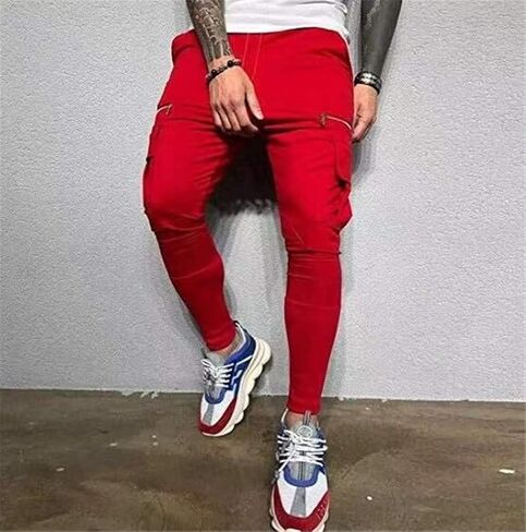 Astellarie Mens Casual Slim Fit Athletic Solid Color Comfort Stretch Jogger Pants in Kuwait