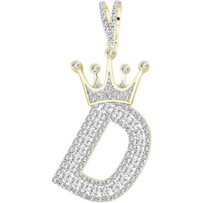 Eternal Bliss Round Natural Diamond Letter A to Z Men's Crown Initial Charm Pendant 10K Yellow Gold (3/8 cttw, I-J & H-I Color, I2 & I2-I3 Clarity) in Kuwait
