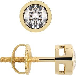 14K Solid White or Yellow Gold | Round Cut Cubic Zirconia Stud Earrings | .92 CTW or 2.0 CTW Bezel Set | Screw Posts | With Gift Box