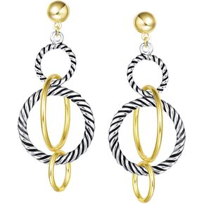 UNY Dangle Earring Designer Brand Inspired Jewelry Multi Hoops Twisted Cable Wire 2 Tone Christmas Gift ( Multi Hoops ) in Kuwait