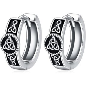 POPLYKE Black Celtic Knot Hoop Earrings 925 Sterling Silver Small Vintage Gothic Punk Rock Hoop Earrings Men… in Saudi Arabia