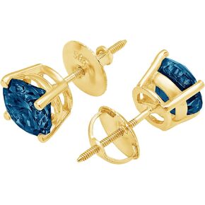 1.0 ct Round Cut ideal VVS1 Conflict Free Gemstone Solitaire Natural London Blue Topaz gemstone Designer Stud Earrings Solid 14k Yellow Gold Screw Back in Kuwait