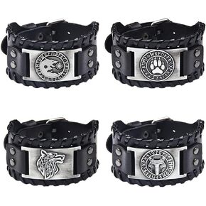 4 PCS Viking Leather Bracelet - Medieval Leather Cuff Wristband of Wolf Fenrir in Saudi Arabia