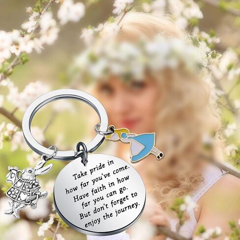 FUSTMW Alice Gifts Keychain Rabbit Alice Pendant Wonderland Inspired Gifts Cartoon Keepsake Keychain Friendship Gifts in Saudi Arabia