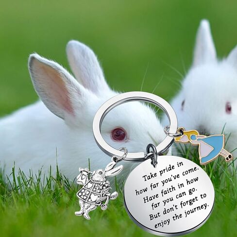 FUSTMW Alice Gifts Keychain Rabbit Alice Pendant Wonderland Inspired Gifts Cartoon Keepsake Keychain Friendship Gifts in Saudi Arabia