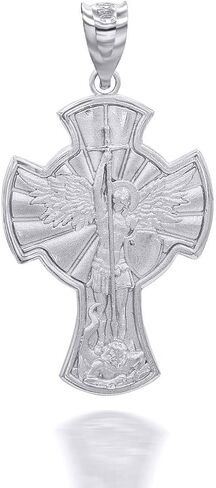 10K Yellow, White, or Rose Gold Saint Michael The Archangel Medallion Cross Pendant - Choice of Metal Color in Kuwait