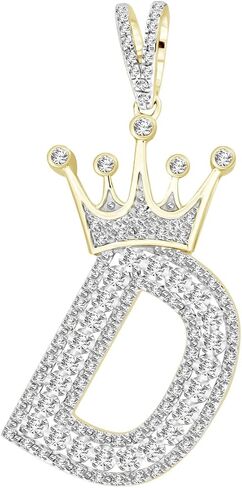 Eternal Bliss Round Natural Diamond Letter A to Z Men's Crown Initial Charm Pendant 10K Yellow Gold (3/8 cttw, I-J & H-I Color, I2 & I2-I3 Clarity) in Kuwait