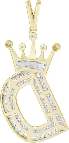 Eternal Bliss Round Natural Diamond Letter A to Z Men's Crown Initial Charm Pendant 10K Yellow Gold (3/8 cttw, I-J & H-I Color, I2 & I2-I3 Clarity) in Kuwait
