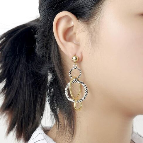 أقراط متدلية من UNY مصممة من العلامة التجارية مستوحاة من مجوهرات متعددة الأطواق ملتوية كابل سلك 2 نغمة هدية عيد الميلاد in Kuwait