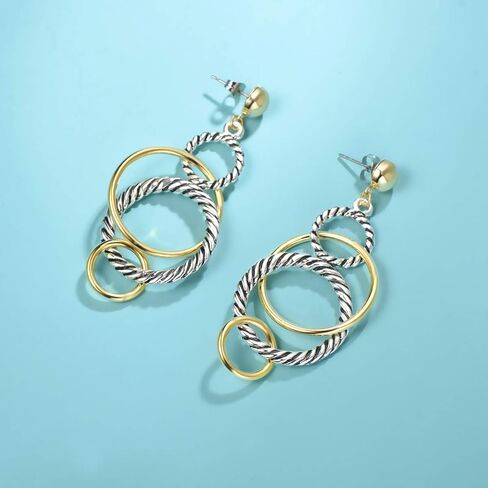 أقراط متدلية من UNY مصممة من العلامة التجارية مستوحاة من مجوهرات متعددة الأطواق ملتوية كابل سلك 2 نغمة هدية عيد الميلاد in Kuwait