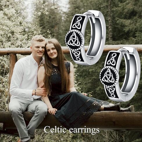 POPLYKE Black Celtic Knot Hoop Earrings 925 Sterling Silver Small Vintage Gothic Punk Rock Hoop Earrings Men… in Saudi Arabia